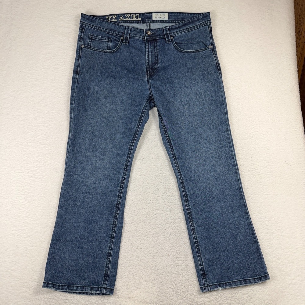 TK Axel Slim Boot Jeans 38x30 (40.5x28.5) Blue Denim Stretch Light Wash Hartford